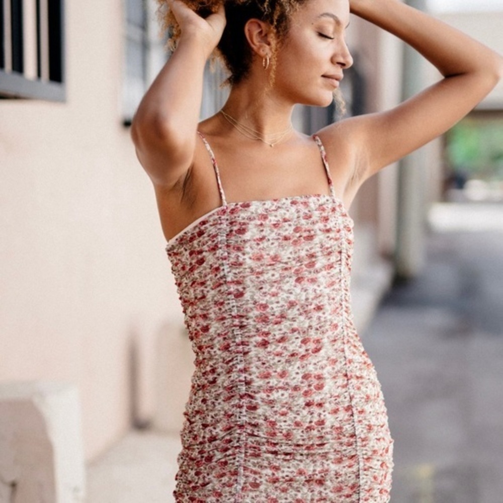 ❤️ Urban Outfitters Ruched Mesh Bodycon Mini Dress